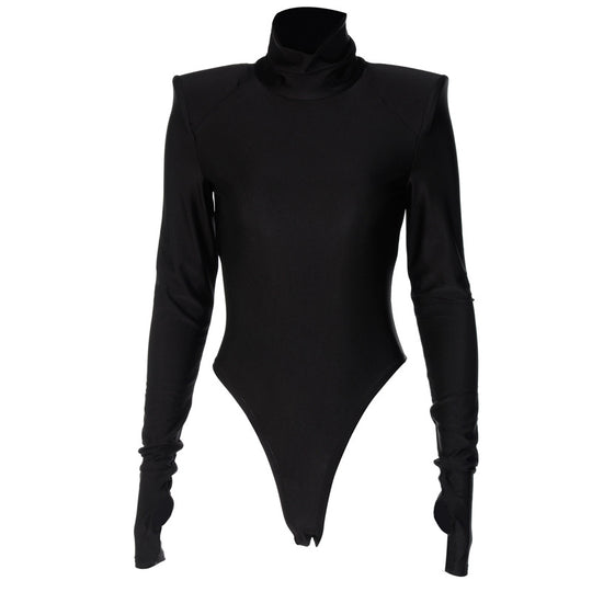 Damen Langarm-Bodysuit mit hohem Kragen und eleganten Raffungen R&B