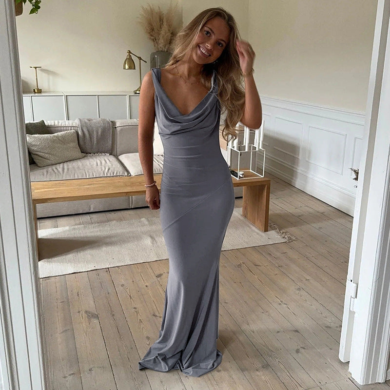 Damen Elegantes Maxikleid mit verführerischem V-Ausschnitt und fließendem Schnitt R&B