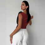 Damen nan elegantes asymmetrisches Drapiertop mit überkreuzter Vorderpartie und figurbetonter Taille R&B