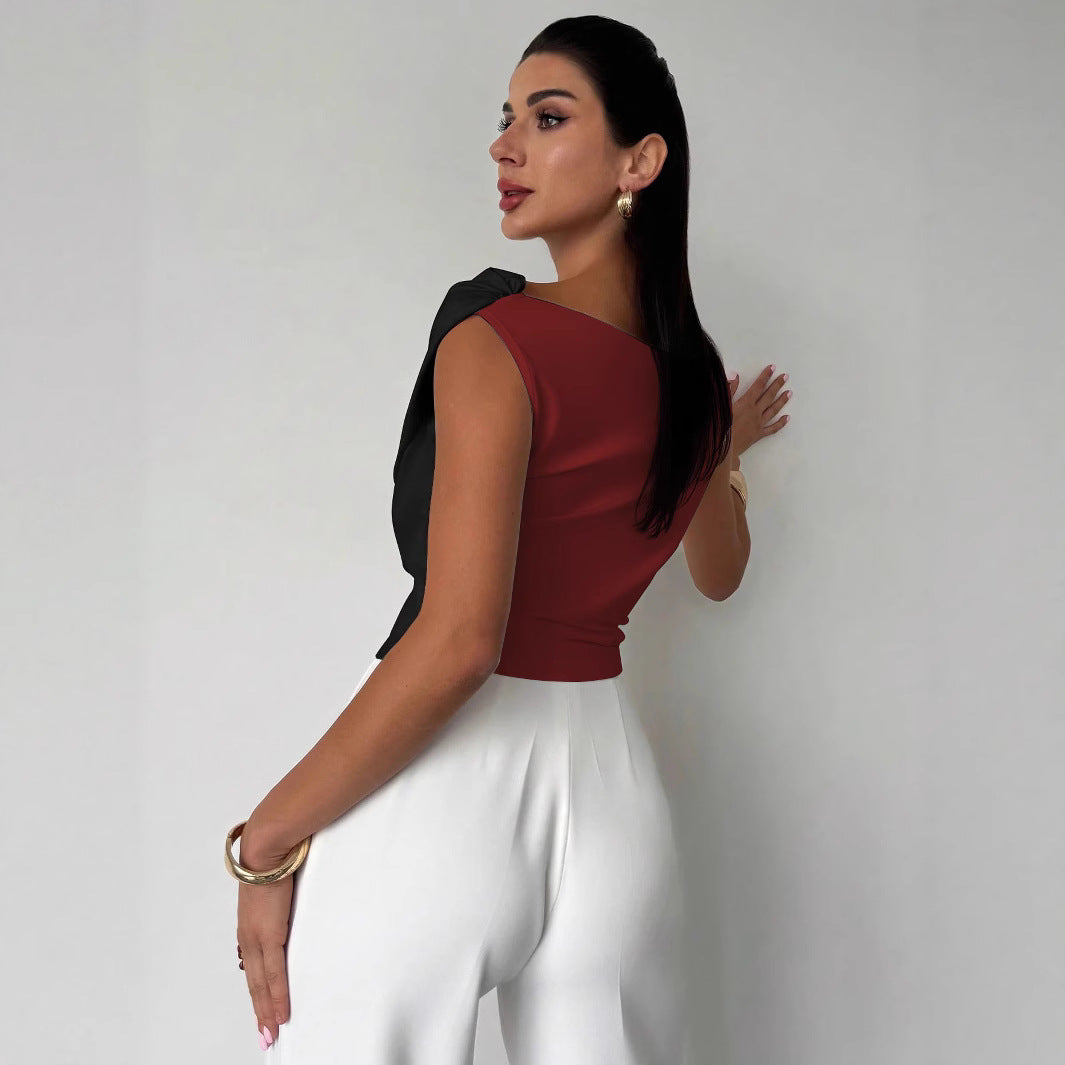 Damen nan elegantes asymmetrisches Drapiertop mit überkreuzter Vorderpartie und figurbetonter Taille R&B