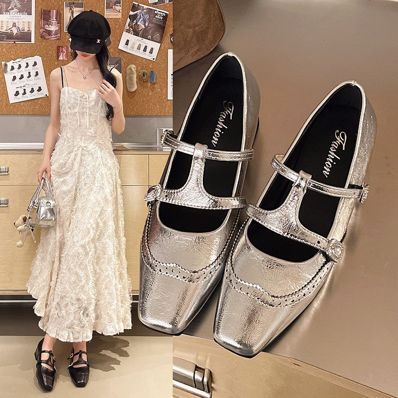 Damen Ballerina mit modischen Schnallen und elegantem Durchbruchdesign
