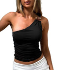 Damen Einseitiges, figurbetontes Top mit eleganter Raffung und modischen Akzenten R&B
