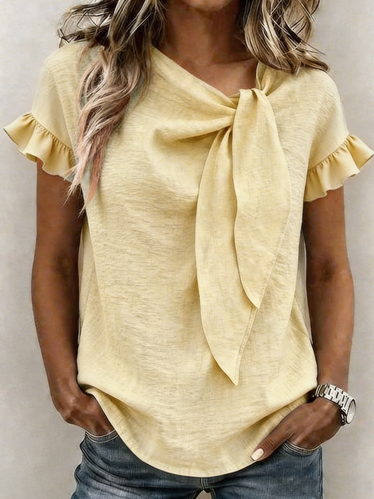Damen lässige Bluse mit Schleifenkragen R&B