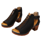 Damen Offene Blockabsatz-Sandaletten mit modischem Schnitt und geflochtenem Design R&B
