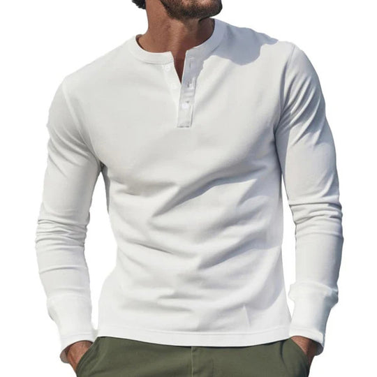 Herren nan schlank geschnittenes Langarmshirt mit verdeckter Knopfleiste aus Baumwollstretch und elastischen Bündchen R&B