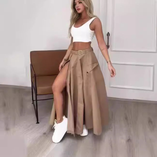 Damen Eleganter Rock mit hohe Taille und seitlichem Schlitze