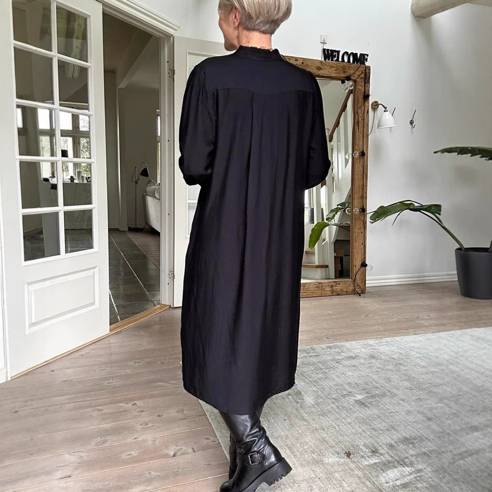 Damen Midikleid mit eleganter Faltenstruktur und praktischen Taschen Heidi-Mode