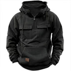 Herren Utility Hoodie mit aufgesetzten Taschen und halbem Reißverschluss