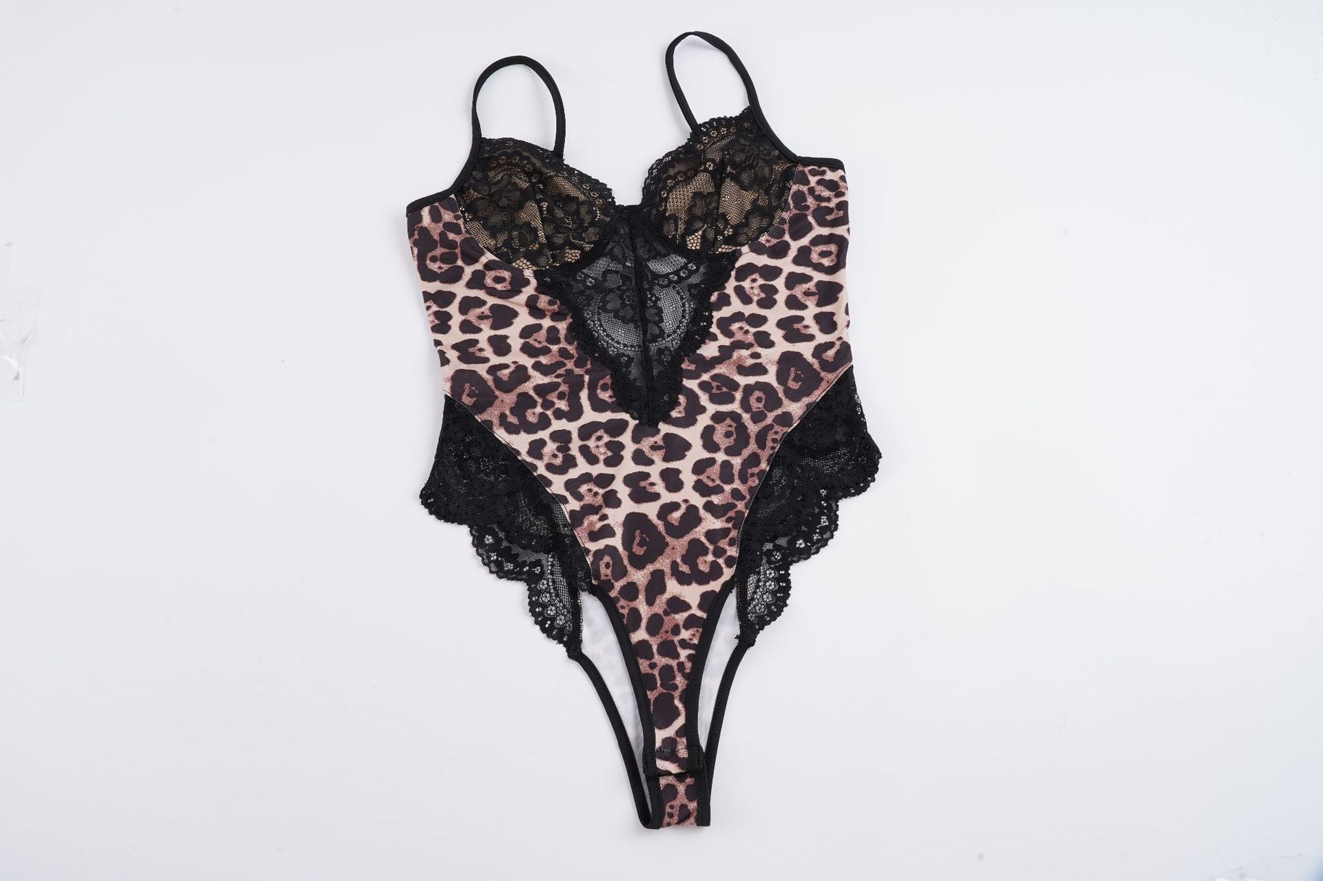 Damen-Spitzen-Bodysuit mit animalischem Muster und sexy Cut-Outs R&B