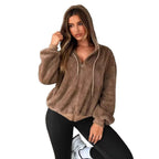 Damen Teddy-Fleecejacke mit Kapuze und elastischen Bündchen R&B