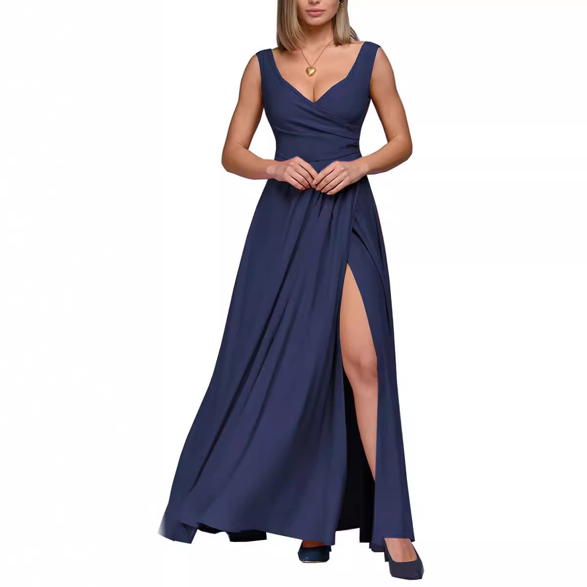 Damen Maxikleid mit elegantem Wickeldesign und seitlichem Schlitz R&B