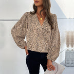 Damen Elegante Bluse mit Leoprint und voluminösen Ärmeln R&B