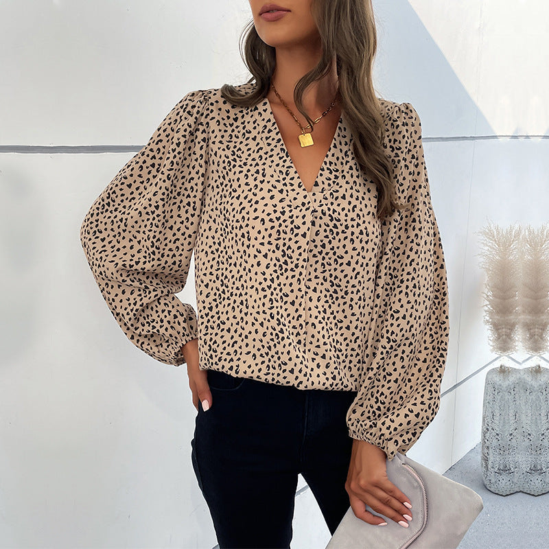 Damen Elegante Bluse mit Leoprint und voluminösen Ärmeln R&B
