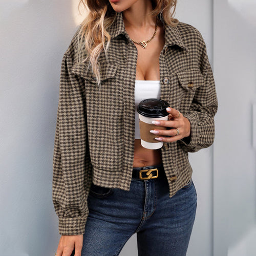 Damen lässige Karojacke mit modernen Knopfdetails R&B