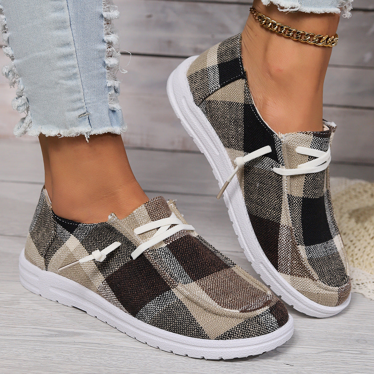 Damen Casual Sneakers im modischen Karomuster R&B