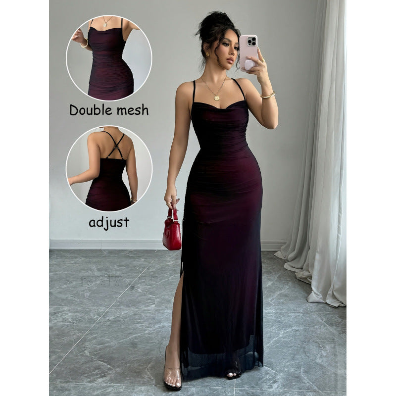 Damen elegantes Wickelkleid mit schulterfreien Trägern und raffinierten Rüschendetails R&B
