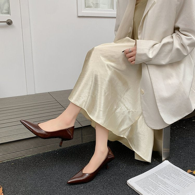 Damen elegante Slingback-Pumps mit spitzem Design und modischem Blockabsatz R&B