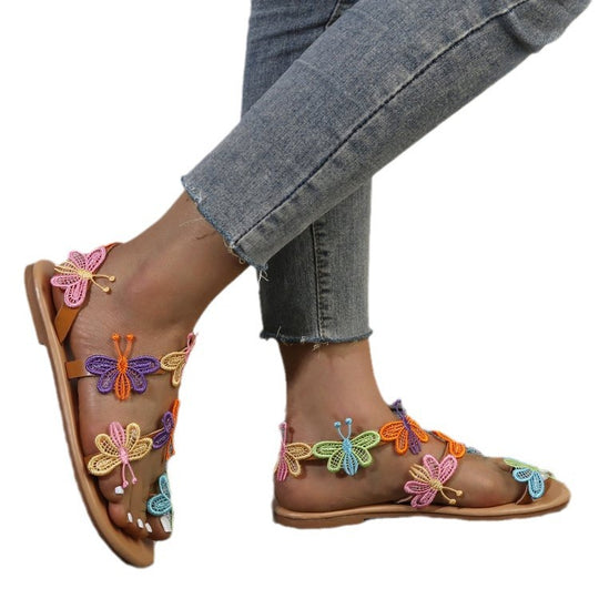 Damen Zehentrenner-Sandalen mit buntem Schmetterlingsdesign R&B