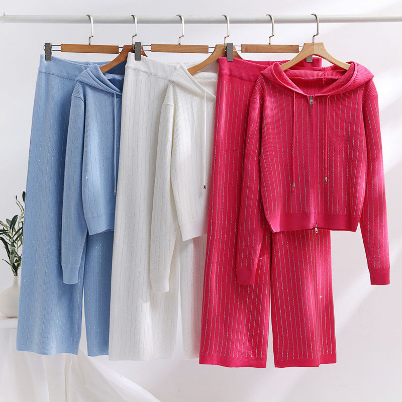 Damen modisches Loungewear-Set mit hohem Kragen und Reißverschluss R&B
