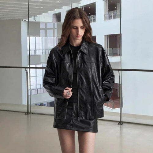 Damen Kunstlederjacke im angesagten Biker-Stil mit asymmetrischem Reißverschluss R&B