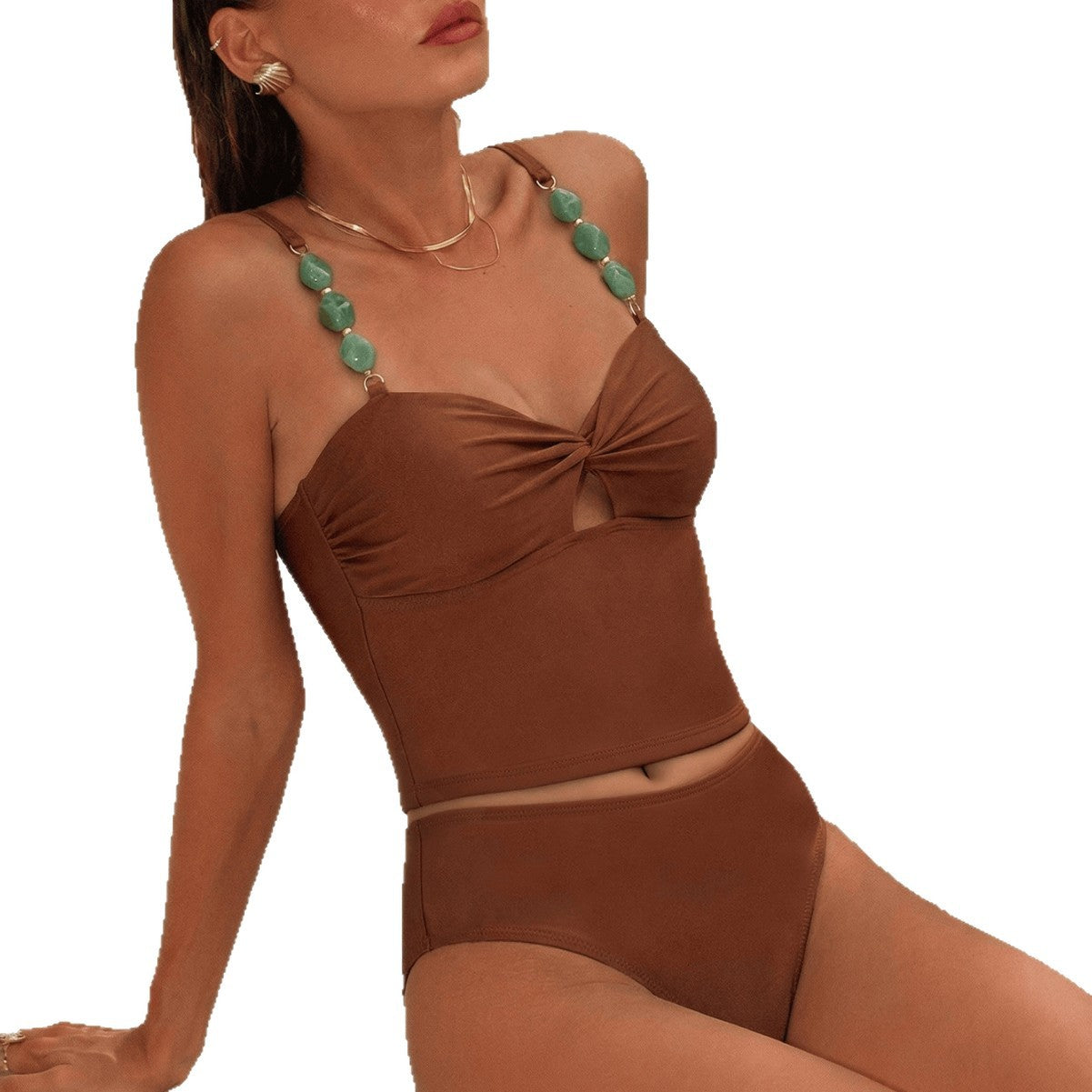 Damen Crop-Top Bikini mit dekorativen Trägerdetails R&B