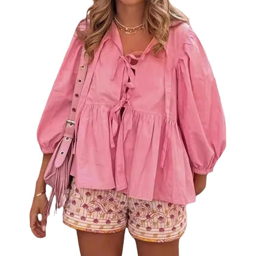 Damen Bluse mit voluminösen Ärmeln und modischem Leopardenmuster R&B