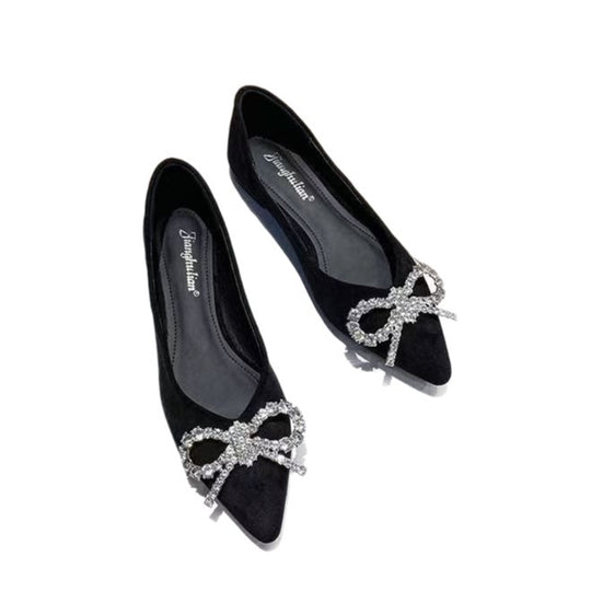 Damen elegante Ballerinas mit strassbesetztem Schleifendetail R&B