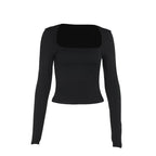 Damen Langarmcroptop mit originellem U-Ausschnitt und figurschmeichelndem Schnitt EB