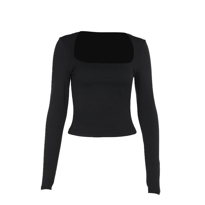 Damen Langarmcroptop mit originellem U-Ausschnitt und figurschmeichelndem Schnitt EB