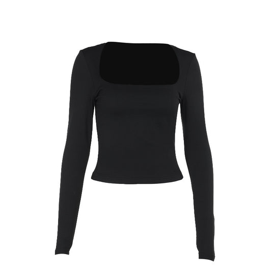 Damen Langarmcroptop mit originellem U-Ausschnitt und figurschmeichelndem Schnitt R&B