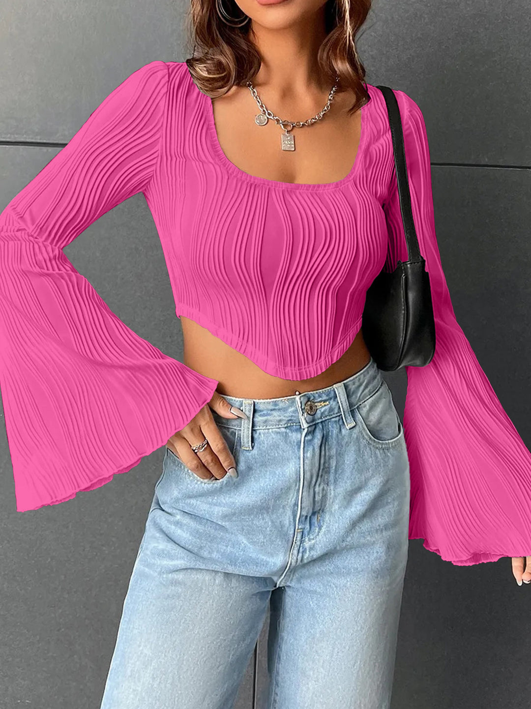 Damen Cropped Oberteil mit Rüschensäumen R&B
