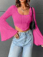 Damen Cropped Oberteil mit Rüschensäumen R&B