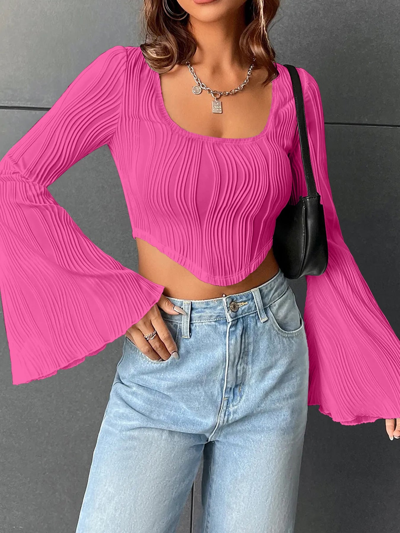 Damen Cropped Oberteil mit Rüschensäumen R&B