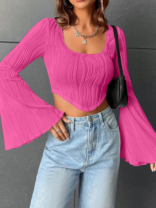 Damen Cropped Oberteil mit Rüschensäumen R&B