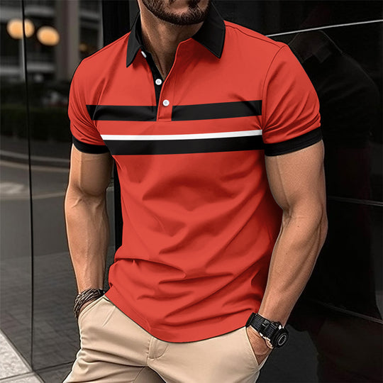 Herren Poloshirt mit modernem Kontraststreifen und atmungsaktiver Struktur R&B