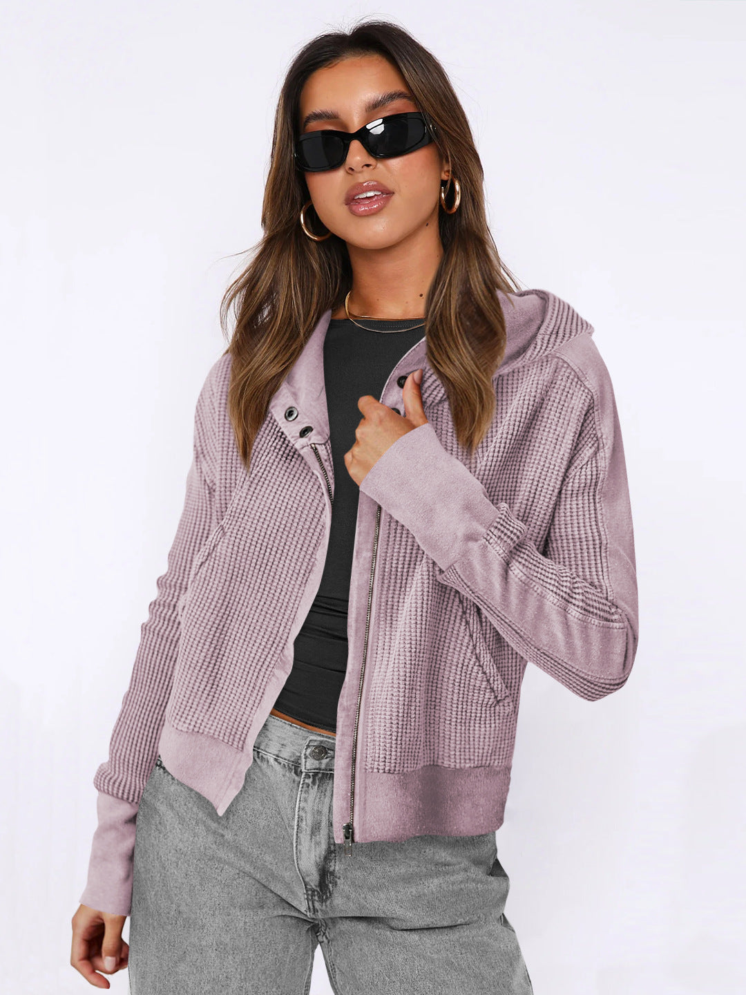 Damen Sportliche Kapuzenjacke aus strukturiertem Material