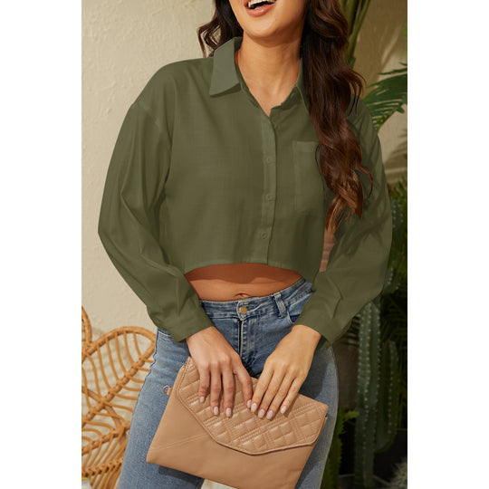 Damen Cropped Bluse mit klassischem Kragen und zartem Stoff R&B