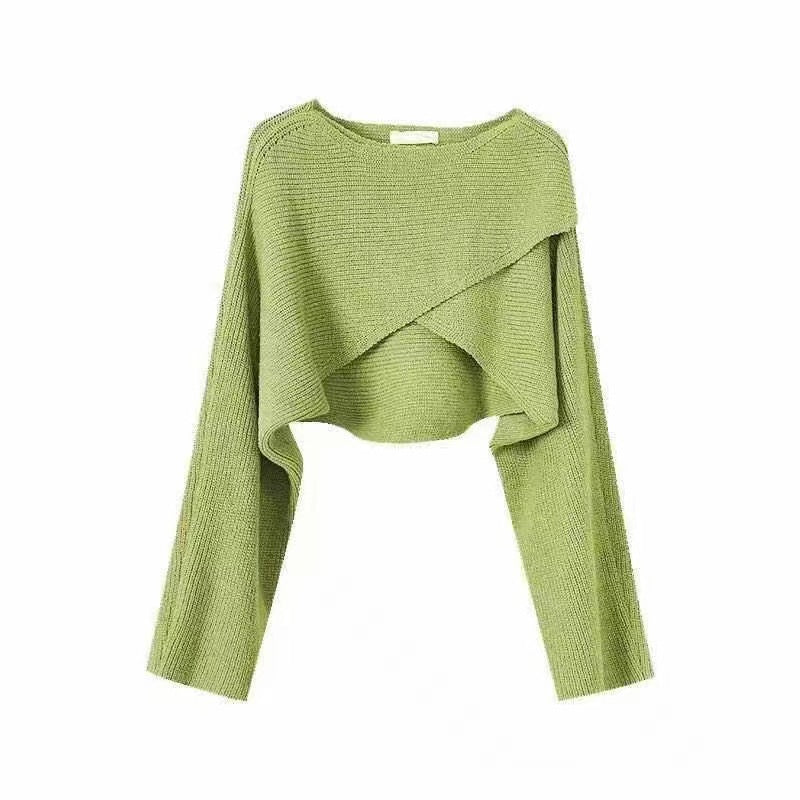 Damen lässiger Cropped-Pullover mit asymmetrischem Schnitt und strukturierter Oberfläche R&B
