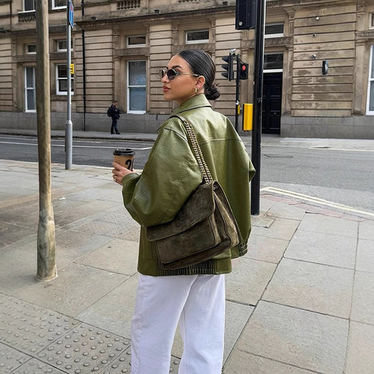Damen Lässige Übergangsjacke mit voluminösen Ärmeln R&B