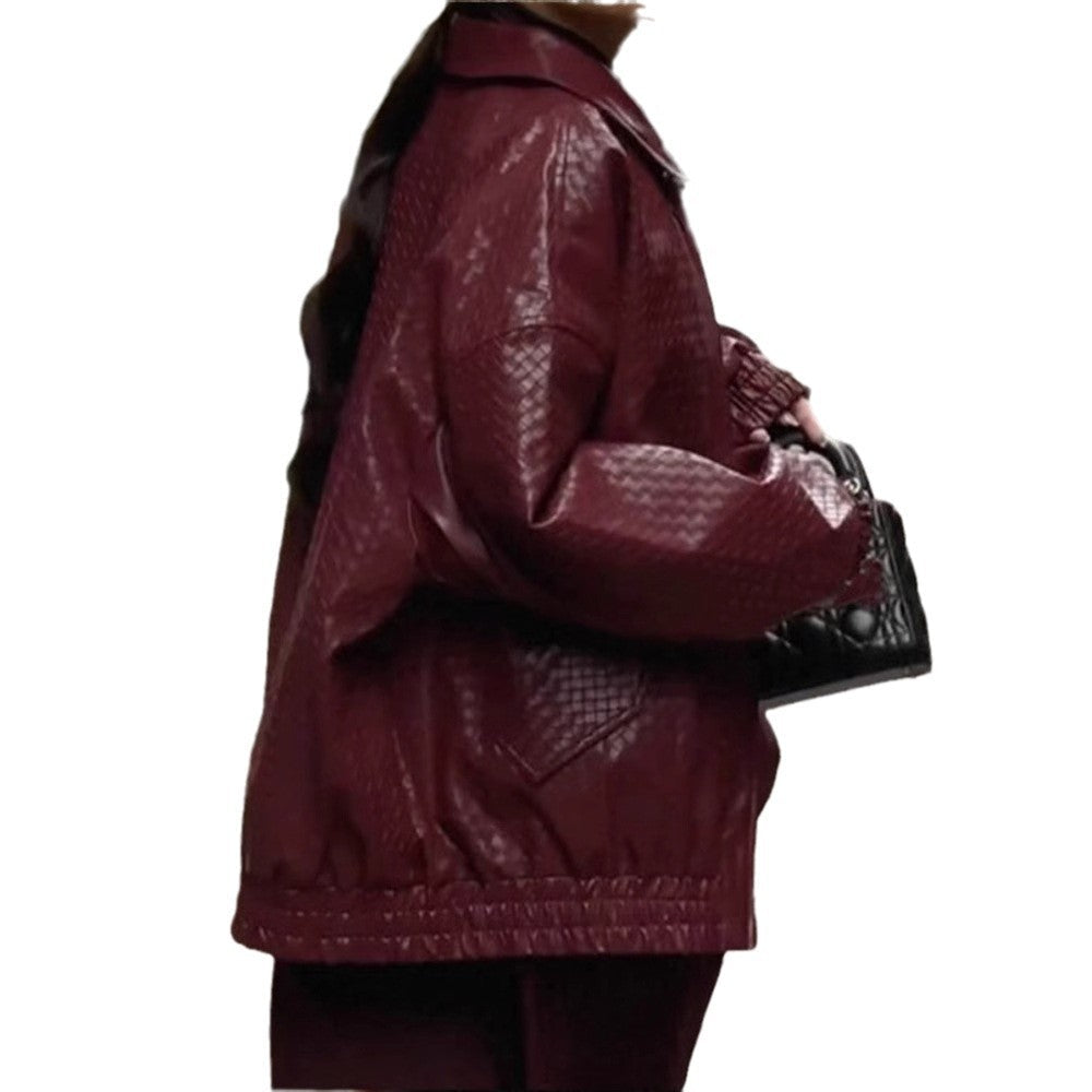 Damen Kunstlederjacke mit strukturiertem Design und lässigem Schnitt R&B
