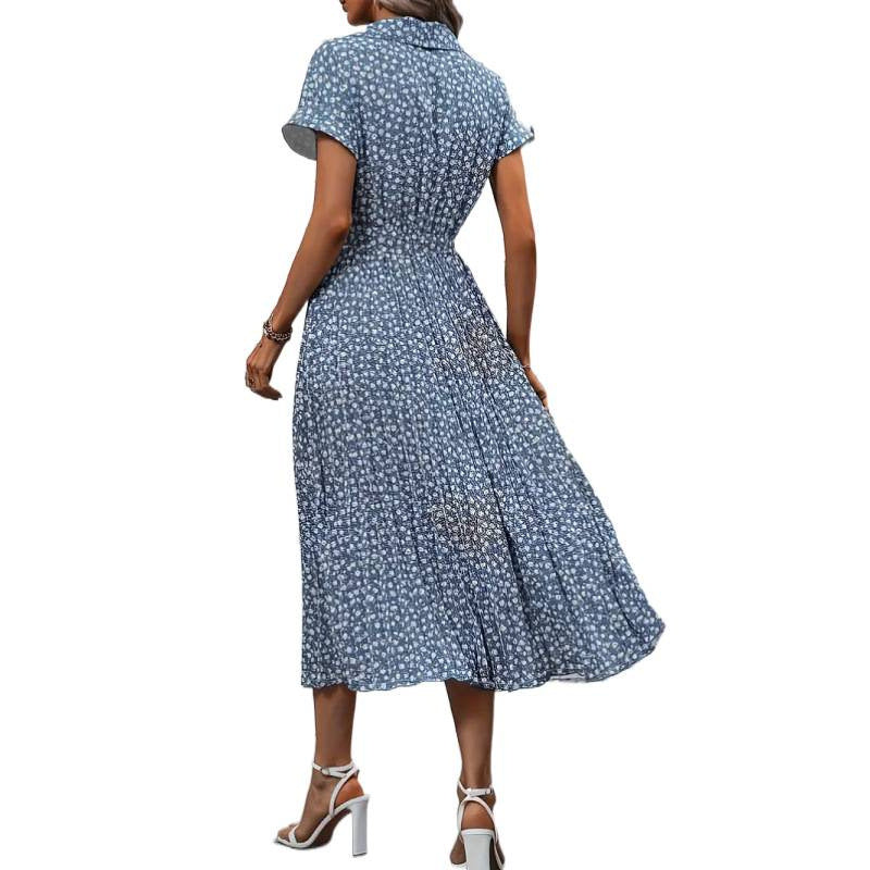 Damen Maxikleid mit knöpfbarem Kragen und Bindegürtel R&B