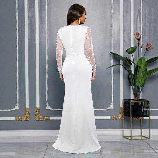 Damen Glamouröses Abendkleid mit taillierter Silhouette und transparenten Puffärmeln R&B