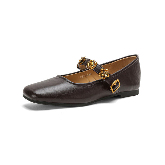 Damen Ballerinas mit dekorativem Riemchen und Blumenakzenten R&B