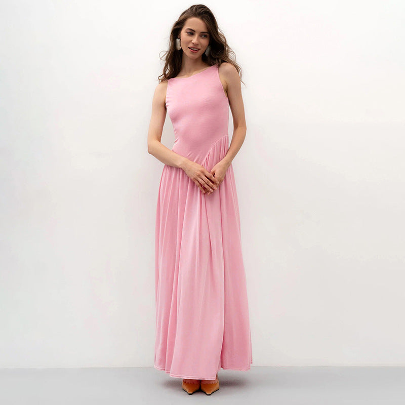 Damen elegantes und fließendes Maxikleid mit asymmetrischem Schnitt R&B