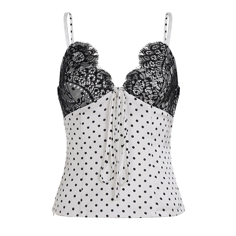 Damen Sexy Spitzen-Trägertop mit gepunktetem Design R&B