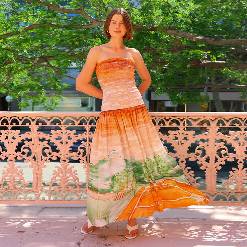 Damen Maxi-Wickelkleid mit elastischem Oberteil und fließendem Rock R&B