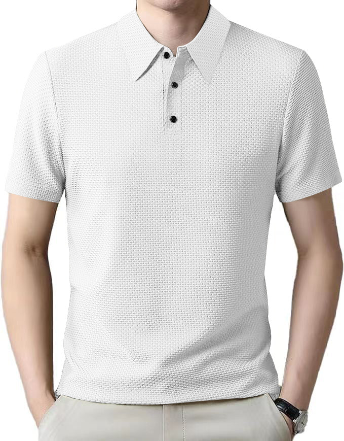 Herren nan Mikrostruktur-Poloshirt mit Hemdkragen, dezenter Knopfleiste und atmungsaktivem Jersey R&B