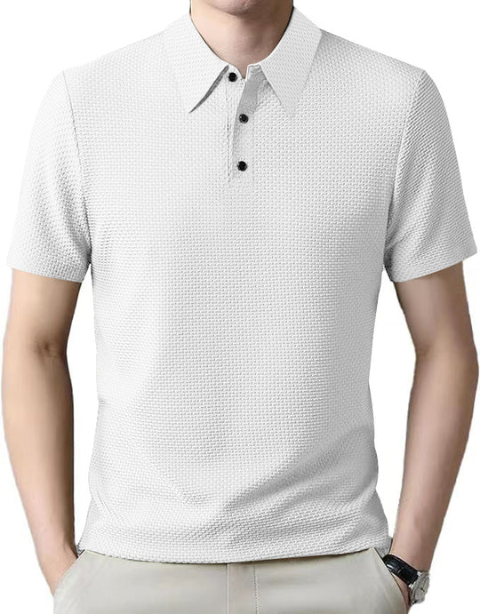 Herren nan Mikrostruktur-Poloshirt mit Hemdkragen, dezenter Knopfleiste und atmungsaktivem Jersey R&B