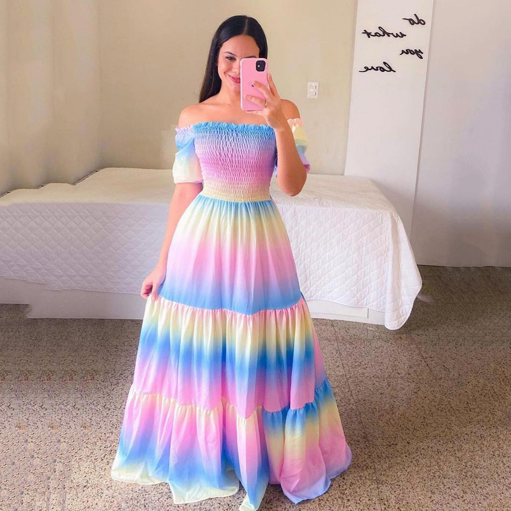 Damen Boho Maxikleid mit bezauberndem Mond- und Sternen-Motiv R&B