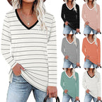 Damen V-Ausschnitt Langarmshirt mit Streifenmuster und seitlichen Schlitzen R&B